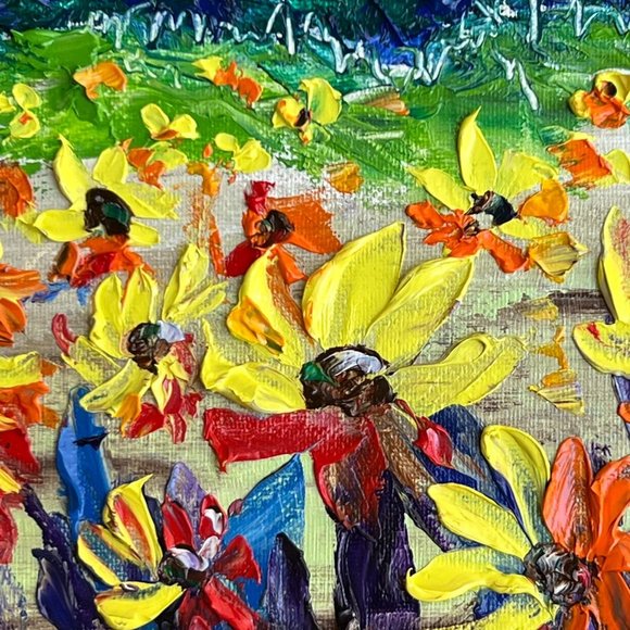 Sunflower Colorado Rocky Mountains Sunset 12x12” Original impasto 3d Oil Paintin - Picture 4 of 12
